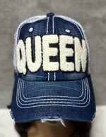 Load image into Gallery viewer, QUEEN CHENILLE DISTRESSED DENIM TRUCKER