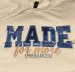 Load image into Gallery viewer, MADE FOR MORE SATIN APPLIQUE EMBROIDERY DESIGN