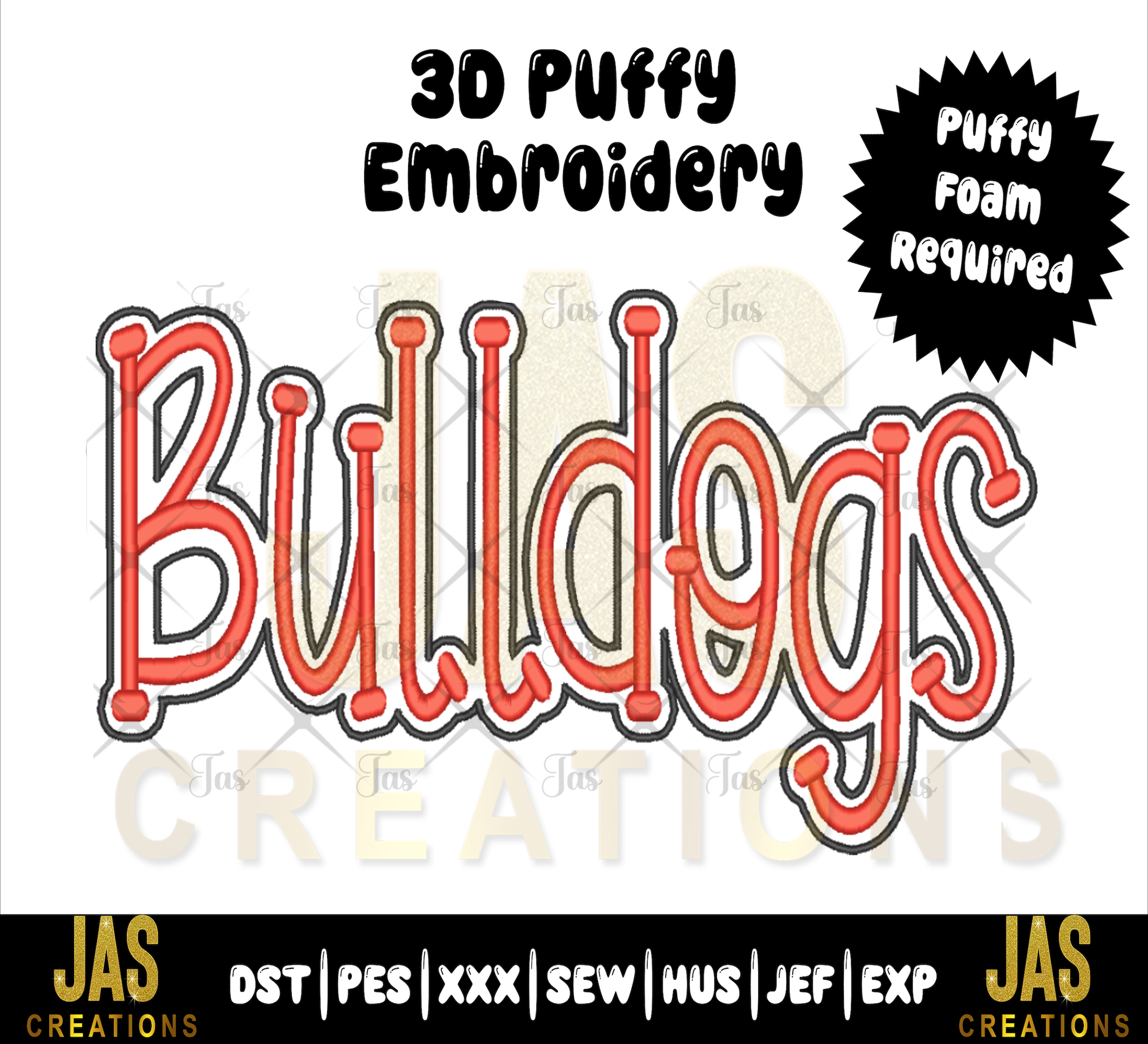 BULLDOGS 3D PUFF EMBROIDERY DESIGN