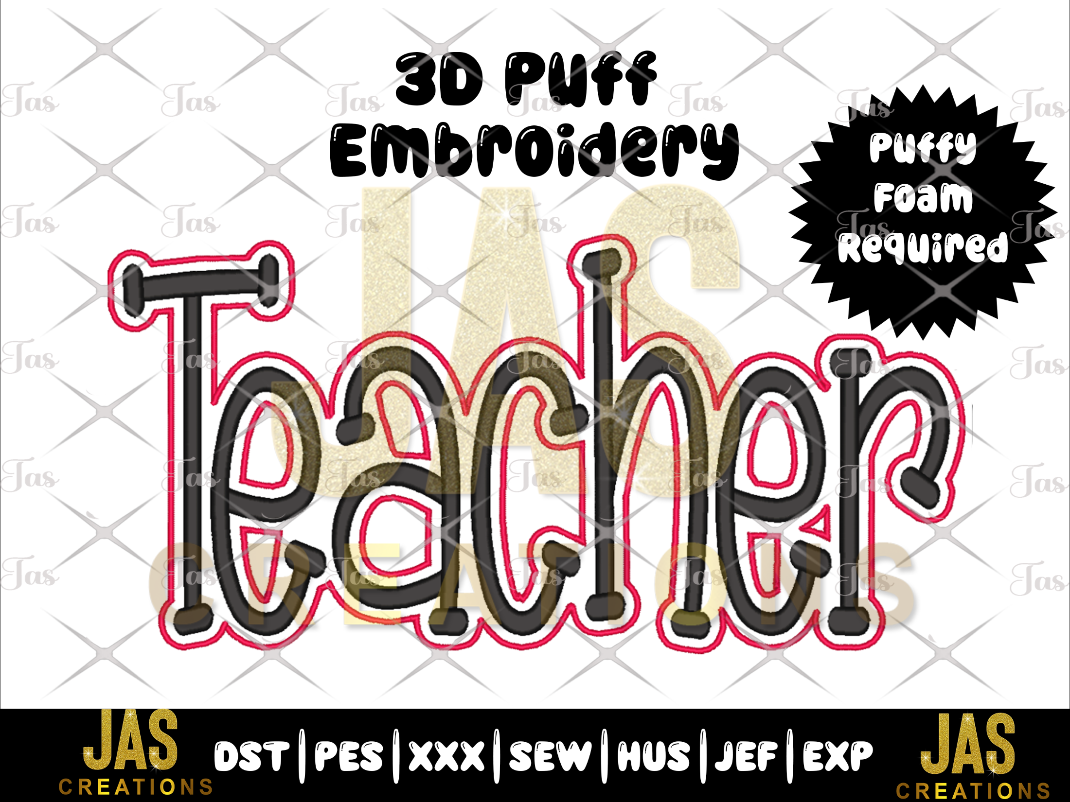 TEACHER 3D PUFF EMBROIDERY DESIGN