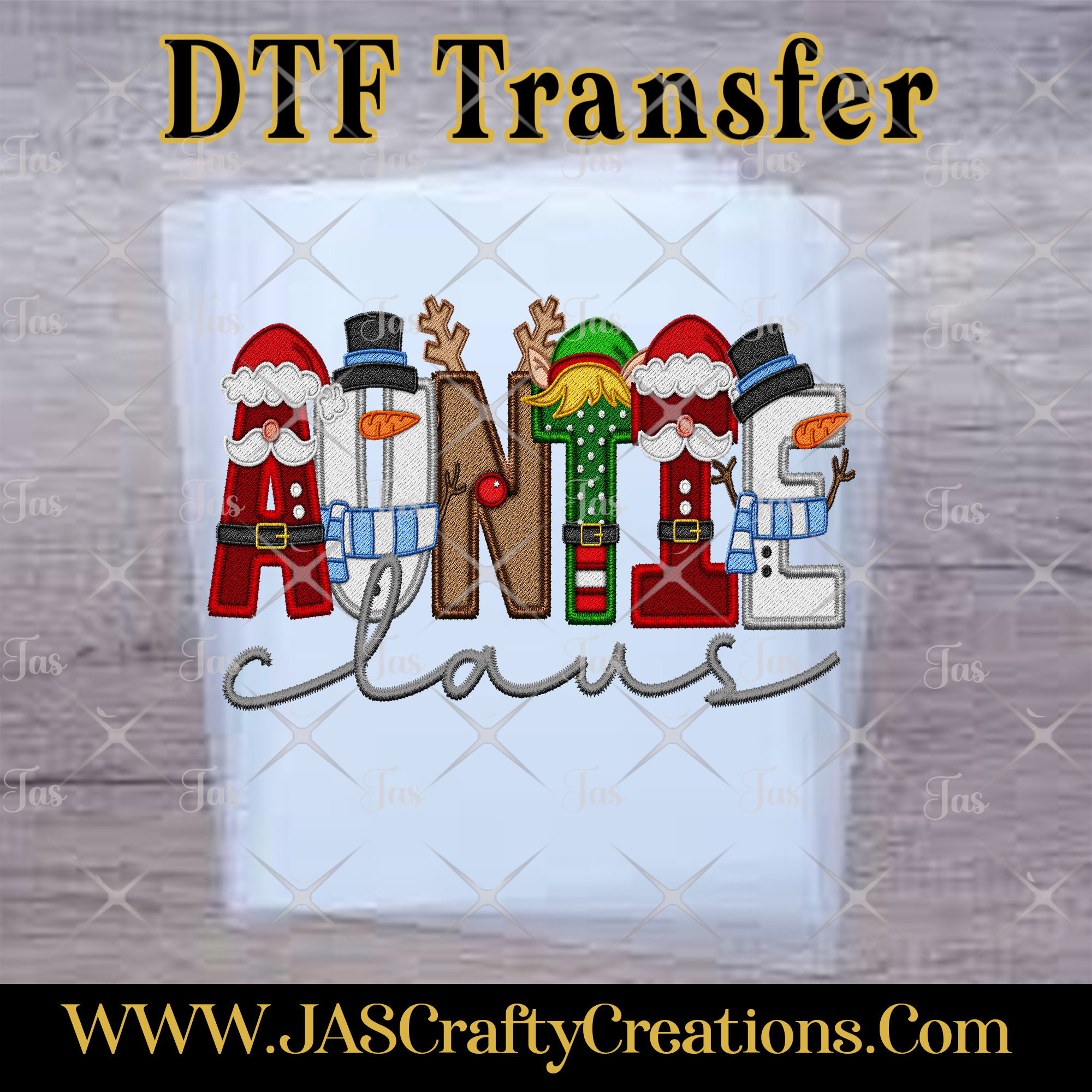 FESTIVE FAMILY CLAUS FAUX EMBROIDERY  READY TO PRESS TRANSFER