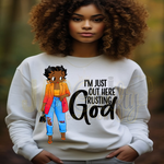 Load image into Gallery viewer, BETTY IM JUST OUT HERE TRUSTING GOD SHIRT
