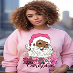 Load image into Gallery viewer, BLACK SANTA PINK MERRY CHRISTMAS READY TO PRESS TRANSFER
