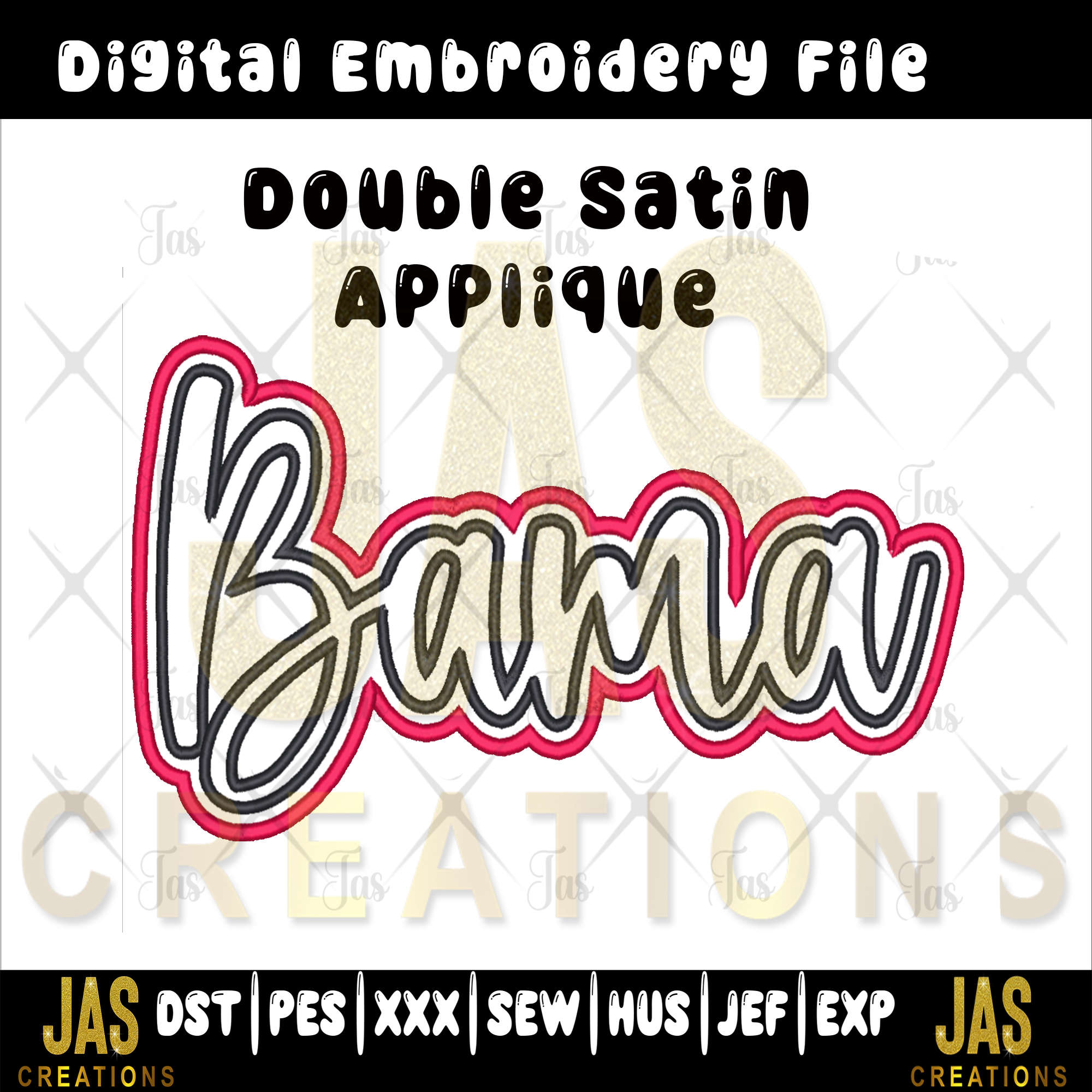 DOUBLE SATIN BAMA SCRIPT APPLIQUE DIGITAL FILE
