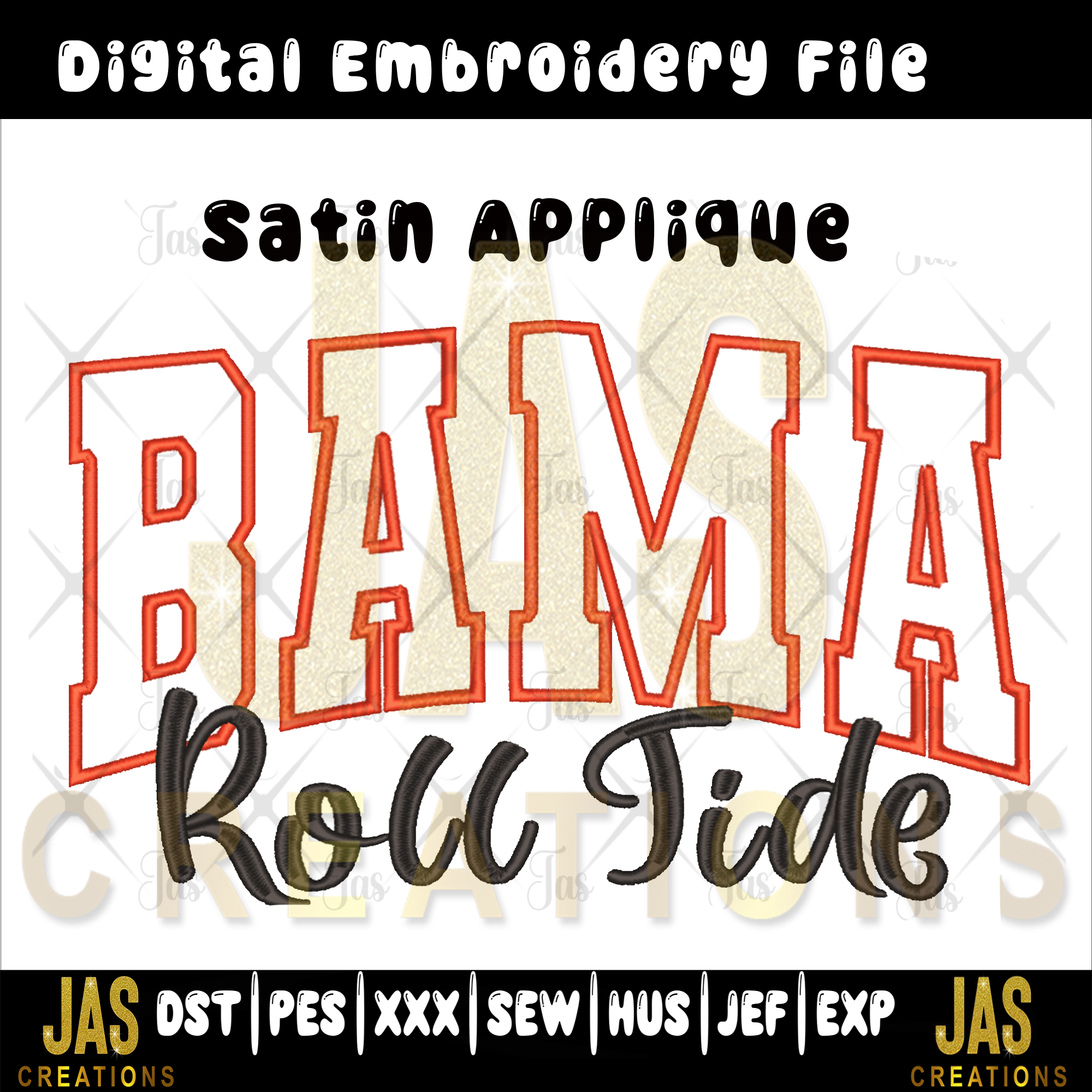 BAMA ROLL TIDE SATIN APPLIQUE DIGITAL FILE