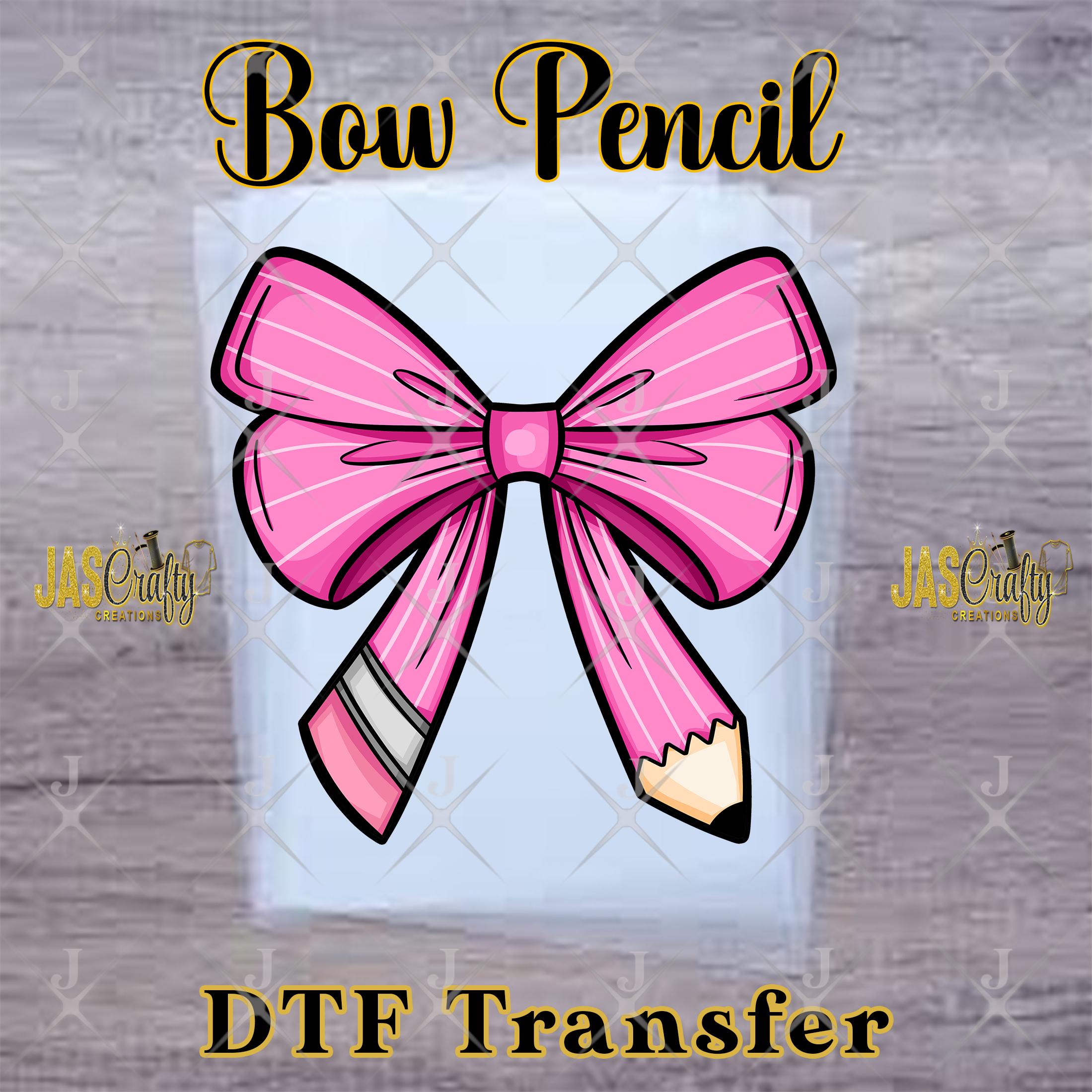 BOW PENCIL PINK READY TO PRESS TRANSFER