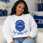 Load image into Gallery viewer, Zeta Phi Beta Shield &amp; Doves Embroidered Sweatshirt

