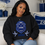 Load image into Gallery viewer, Zeta Phi Beta Shield &amp; Doves Embroidered Sweatshirt
