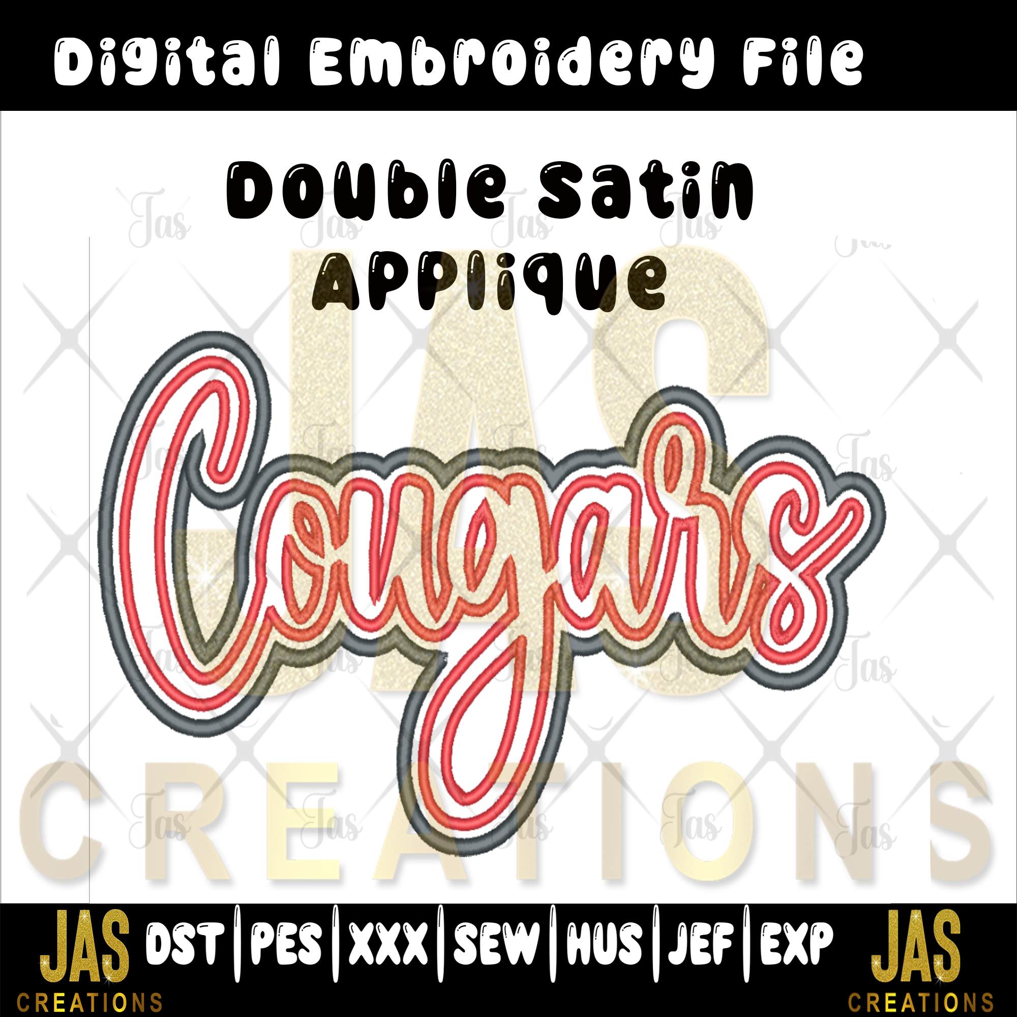 DOUBLE SATIN COUGARS APPLIQUE DIGITAL FILE