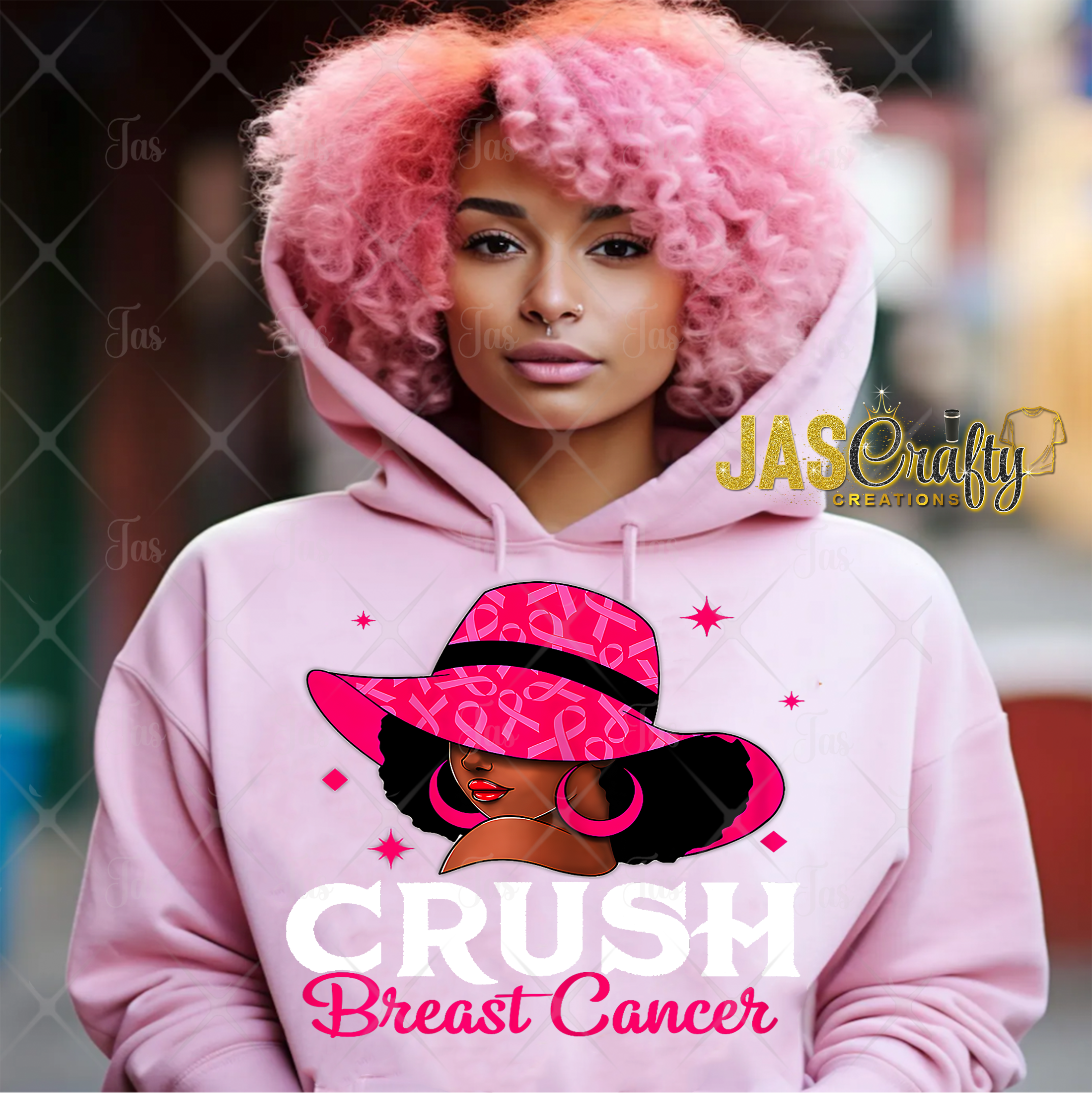 CRUSH CANCER HAT LADY READY TO PRESS TRANSFER