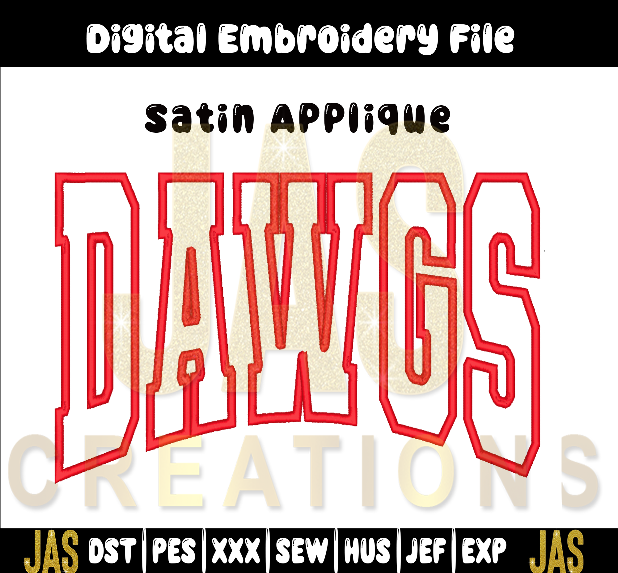 DAWGS ARCHED SATIN APPLIQUE DIGITAL FILE