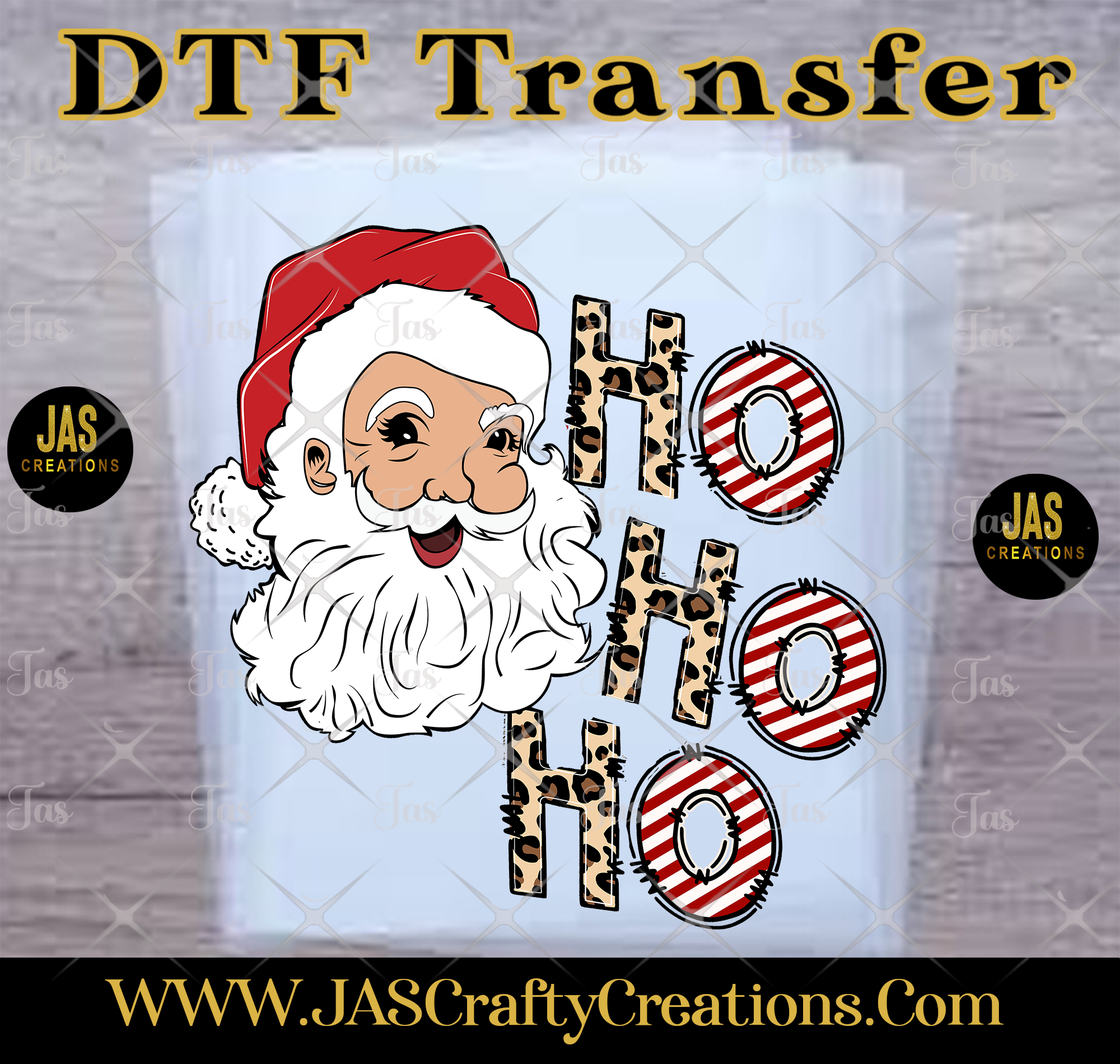 SANTA HO HO HO ANIMAL STRIPES READY TO PRESS TRANSFER
