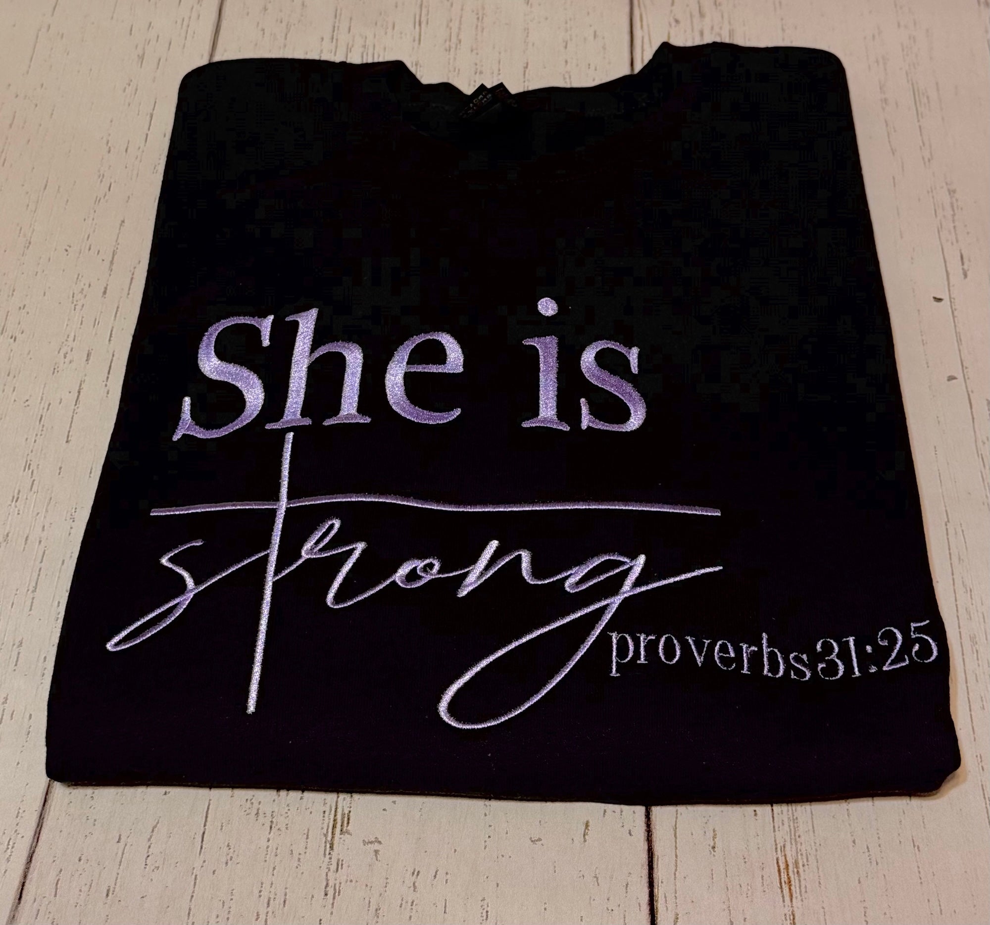 SHE IS STRONG PROVERS  EMBROIDERED SWEATSHIRT