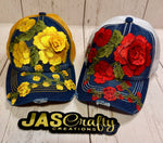 Load image into Gallery viewer, DISTRESSED DENIM FLORAL HAT
