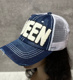 Load image into Gallery viewer, QUEEN CHENILLE  DISTRESSED DENIM TRUCKER
