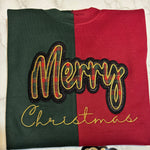 Load image into Gallery viewer, MERRY CHRISTMAS PLAID TWO TONE EMBROIDERED SWEATSHIRT
