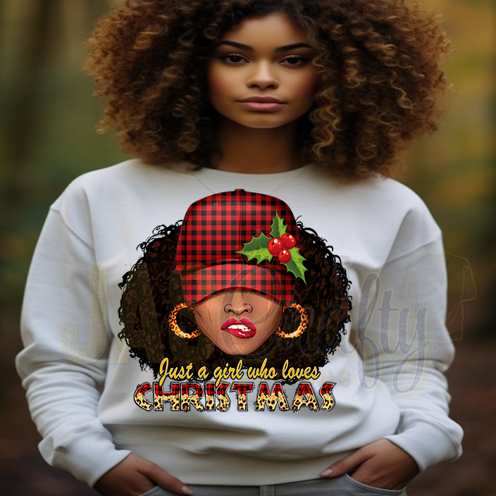 JUST A GIRL WHO LOVES PLAID HAT CHRISTMAS  SWEATSHIRT