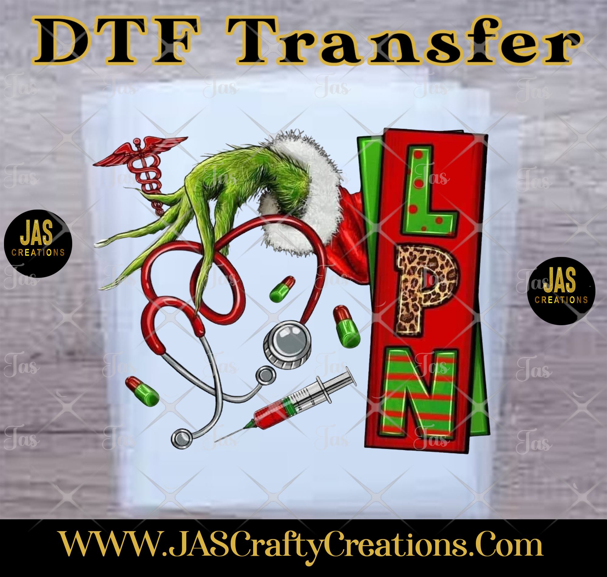 MEAN GREEN GUY HAND LPN READY TO PRESS TRANSFER