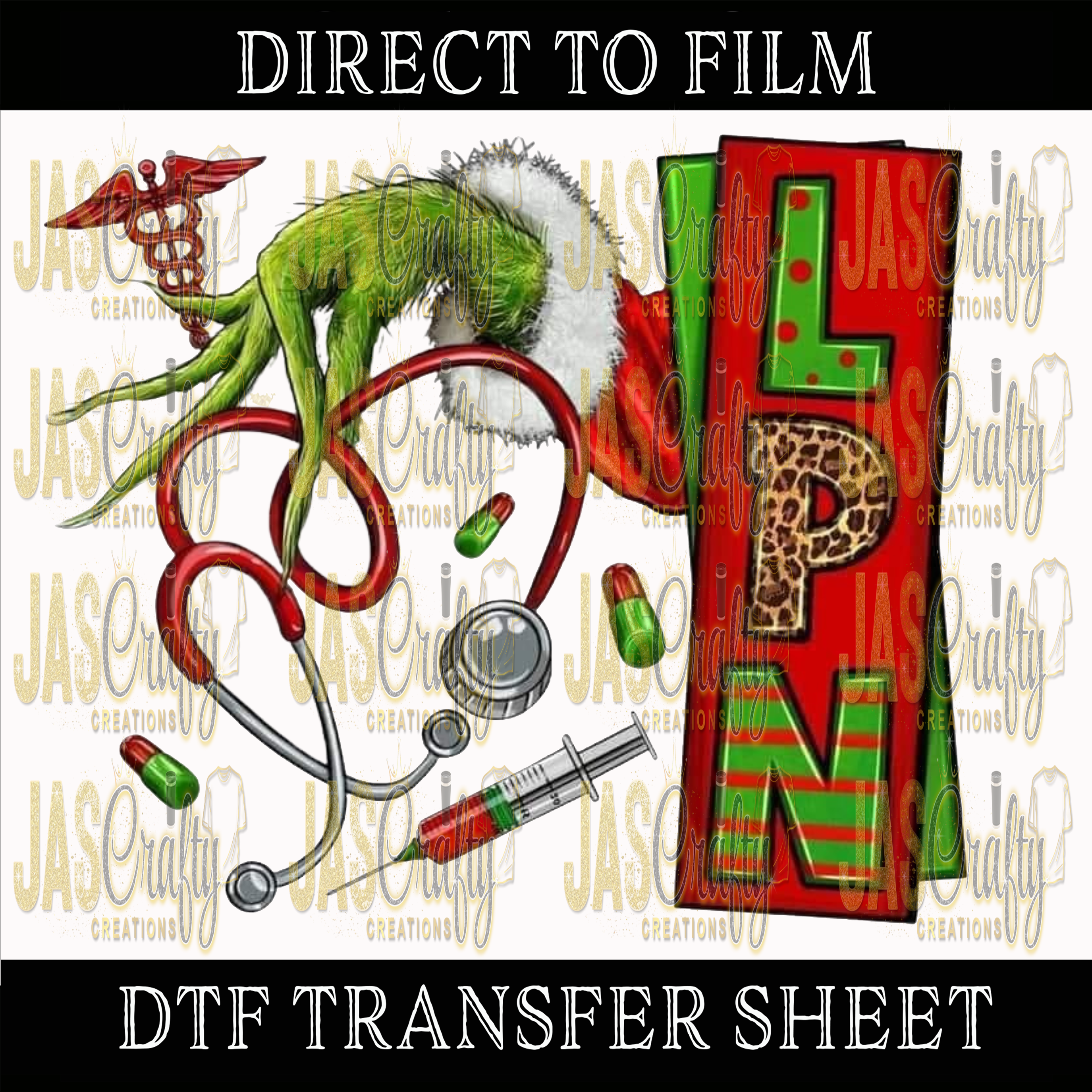 MEAN GREEN GUY HAND LPN READY TO PRESS TRANSFER