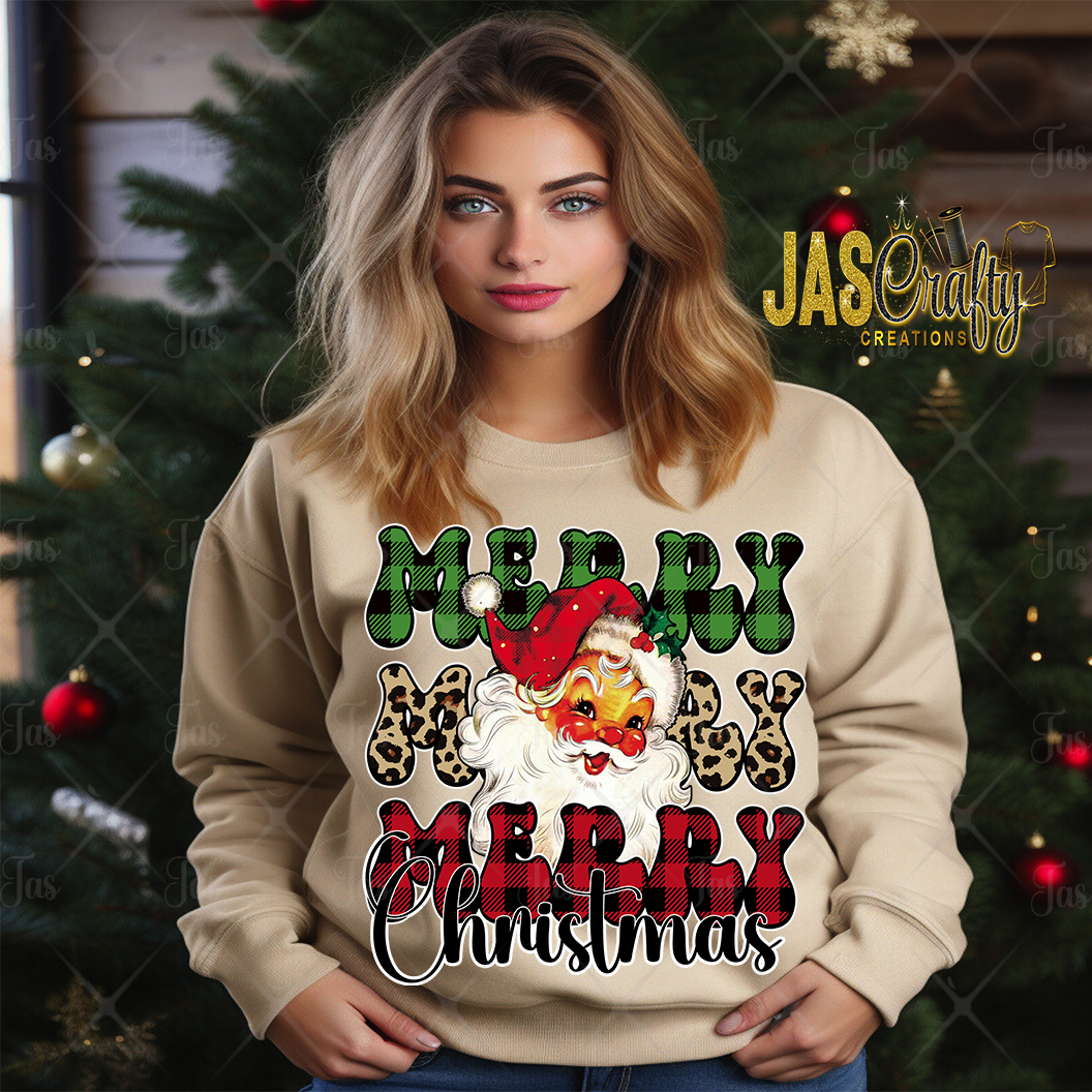 MERRY PLAID SANTA READY TO PRESS TRANSFER