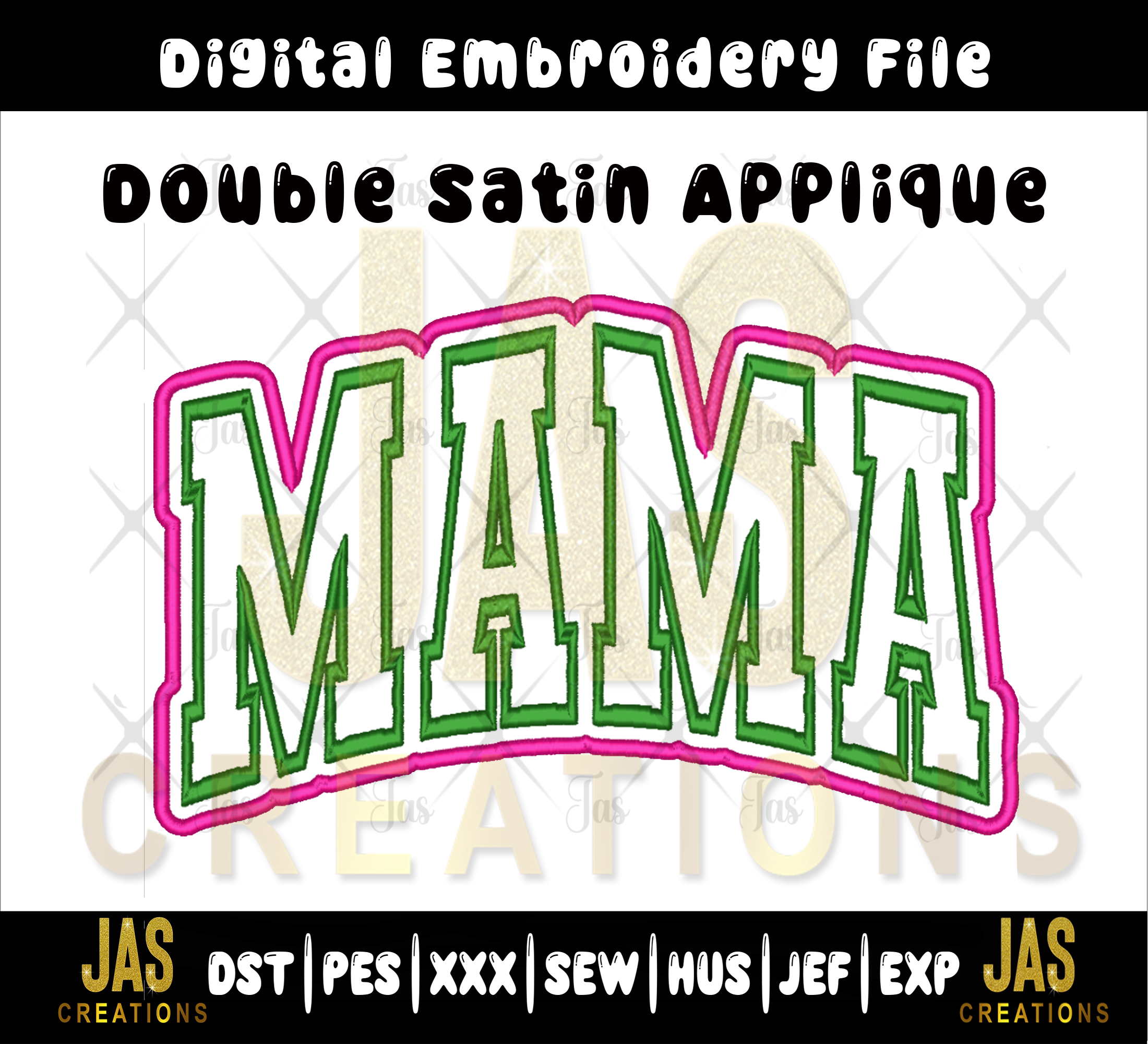 DOUBLE SATIN ARCHED MAMA APPLIQUE DIGITAL FILE