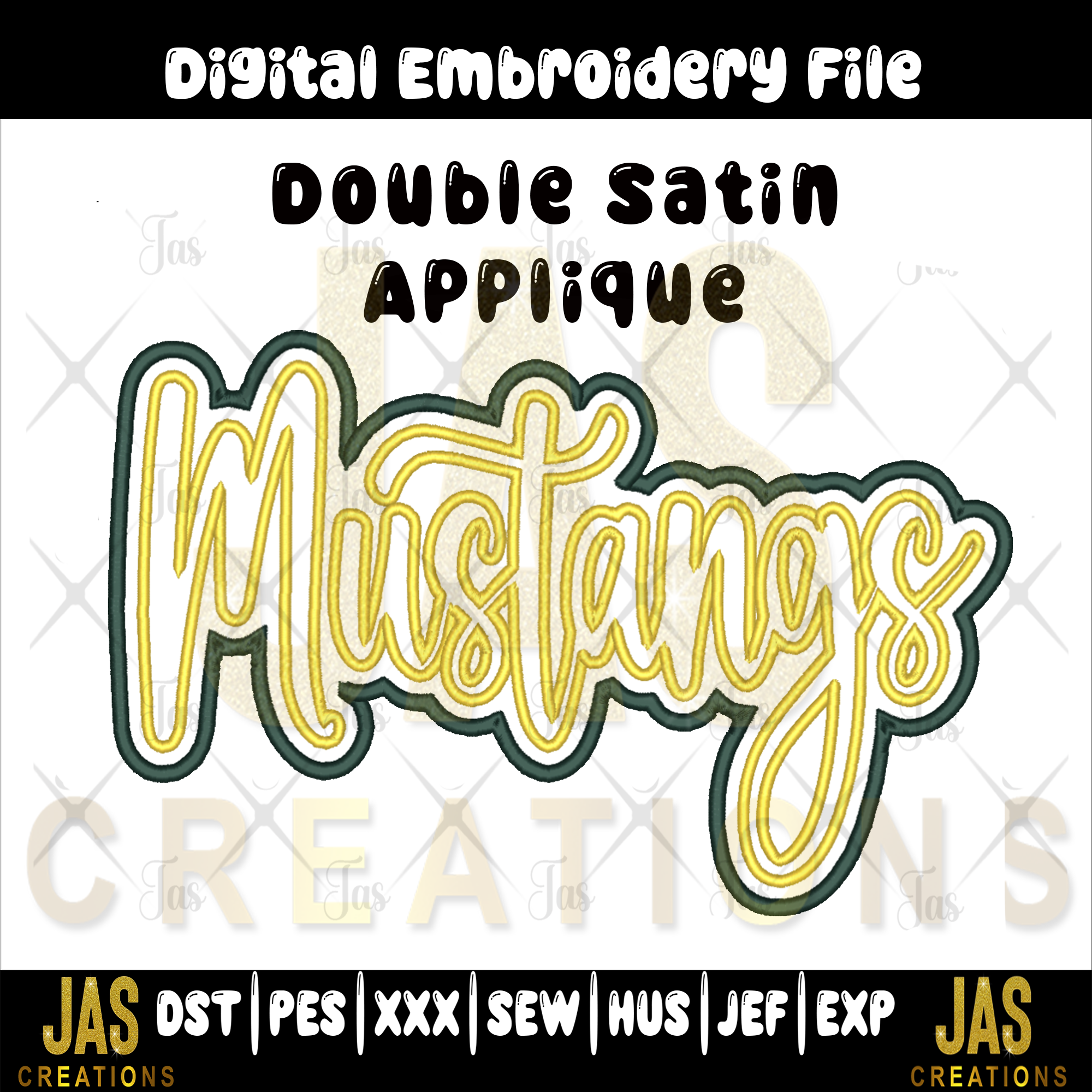DOUBLE SATIN MUSTANGS APPLIQUE DIGITAL FILE