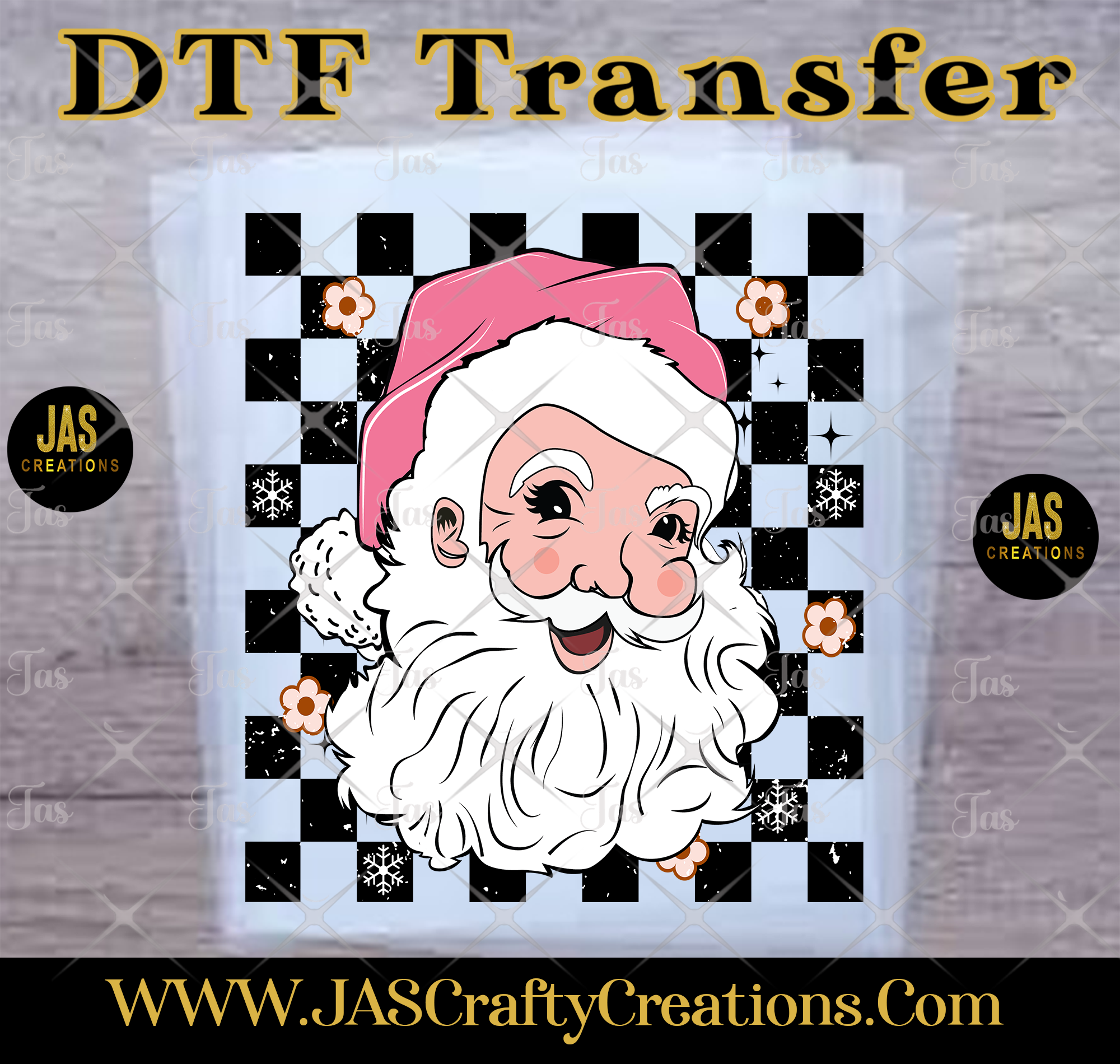 SANTA PINK CHECKERED READY TO PRESS TRANSFER