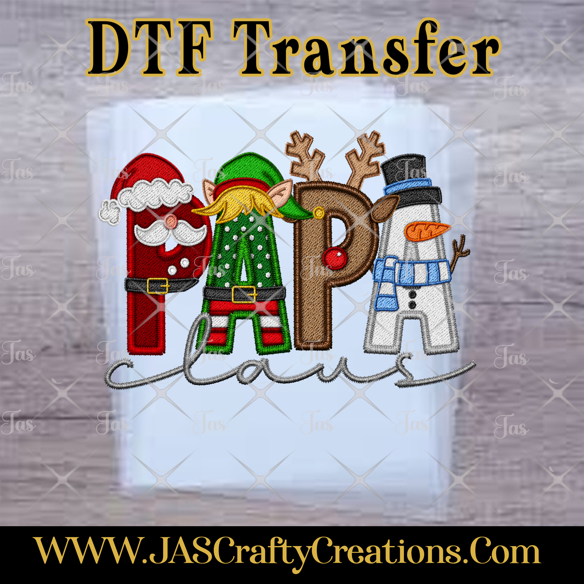 FESTIVE FAMILY CLAUS FAUX EMBROIDERY  READY TO PRESS TRANSFER