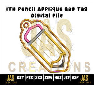 ITH PENCIL APPLIQUE BAG TAG DIGITAL FILE