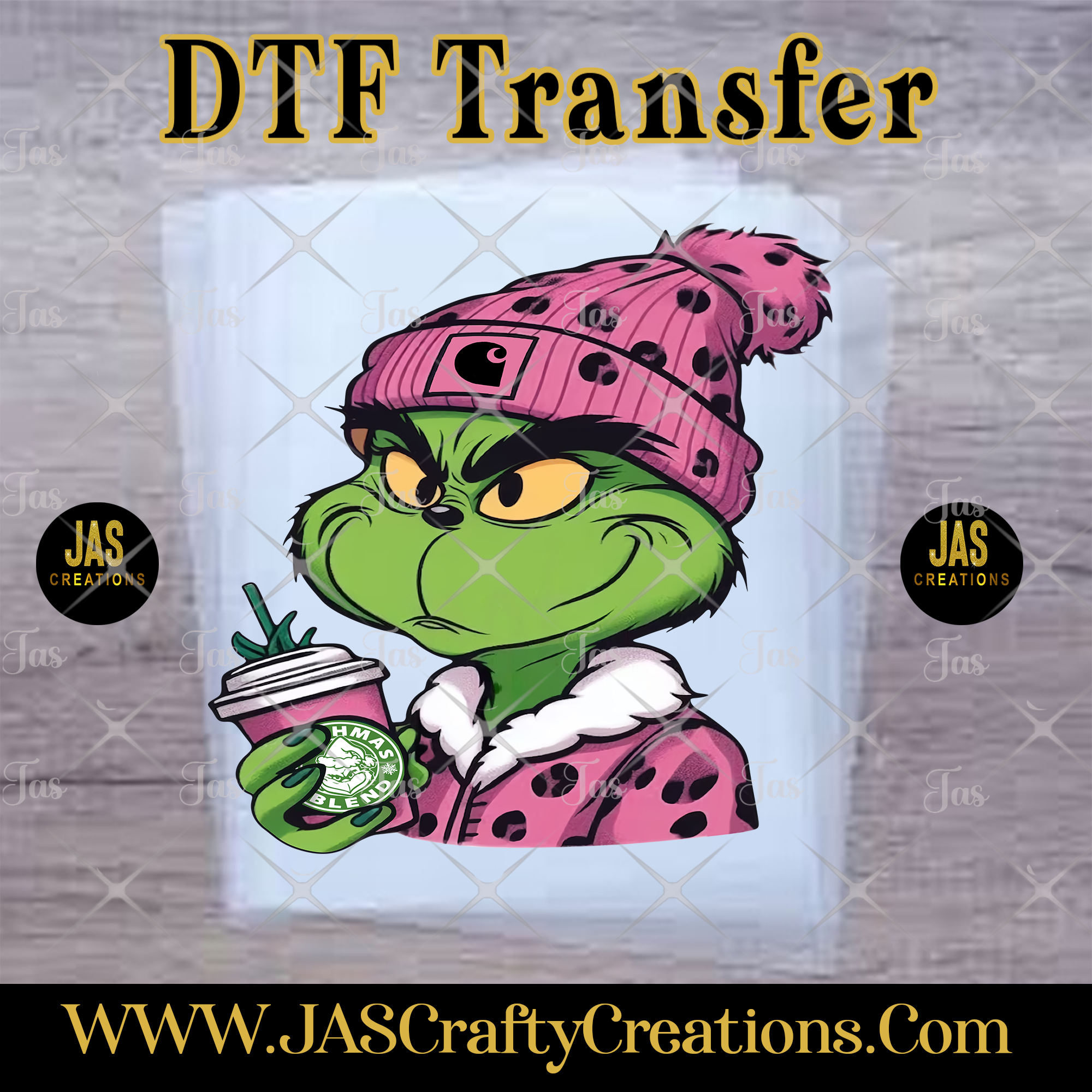 MEAN GREEN GUY COFFEE PINK READY TO PRESS TRANSFER