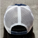 Load image into Gallery viewer, DISTRESSED DENIM FLORAL HAT
