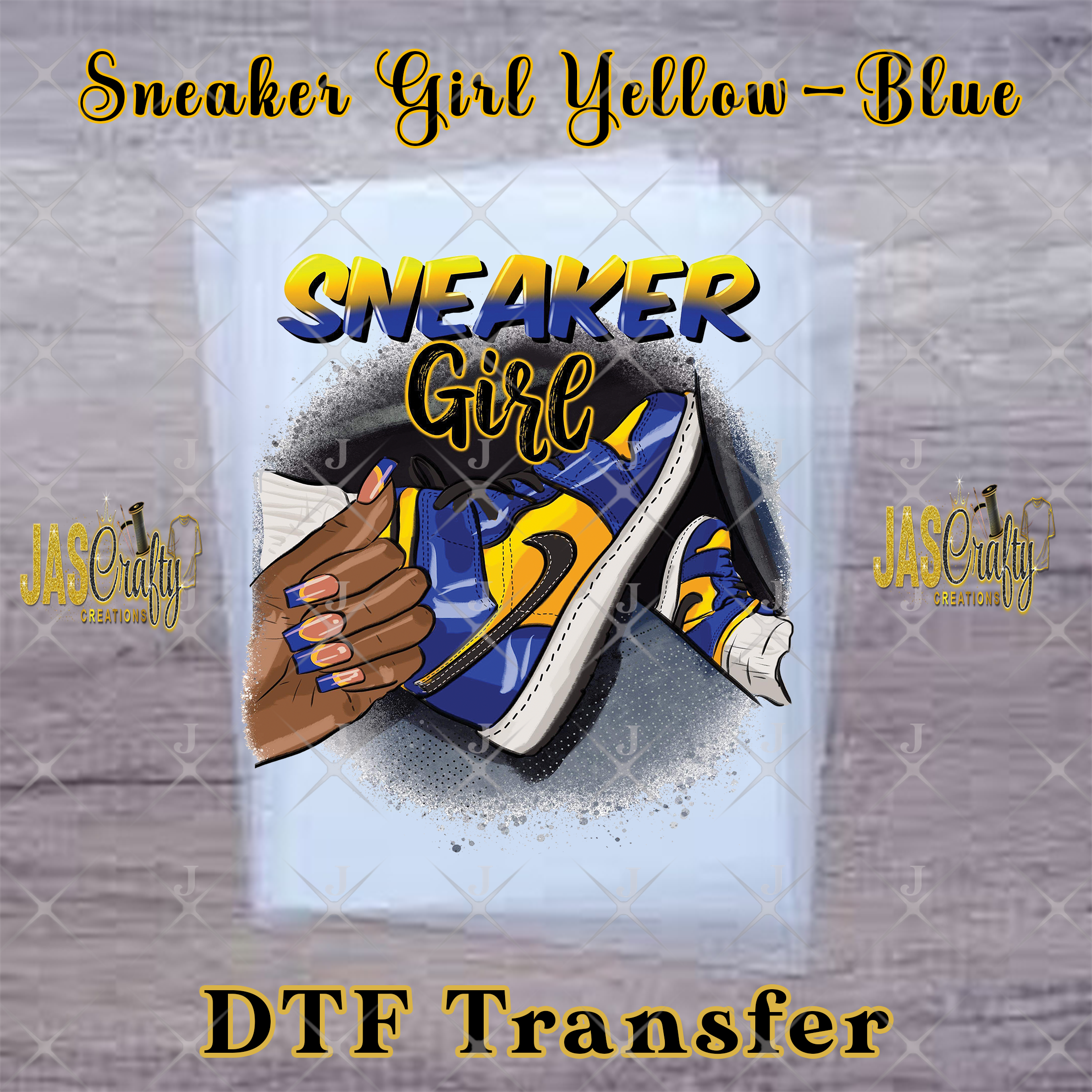 SNEAKER GIRL YELLOW BLUE READY TO PRESS TRANSFER