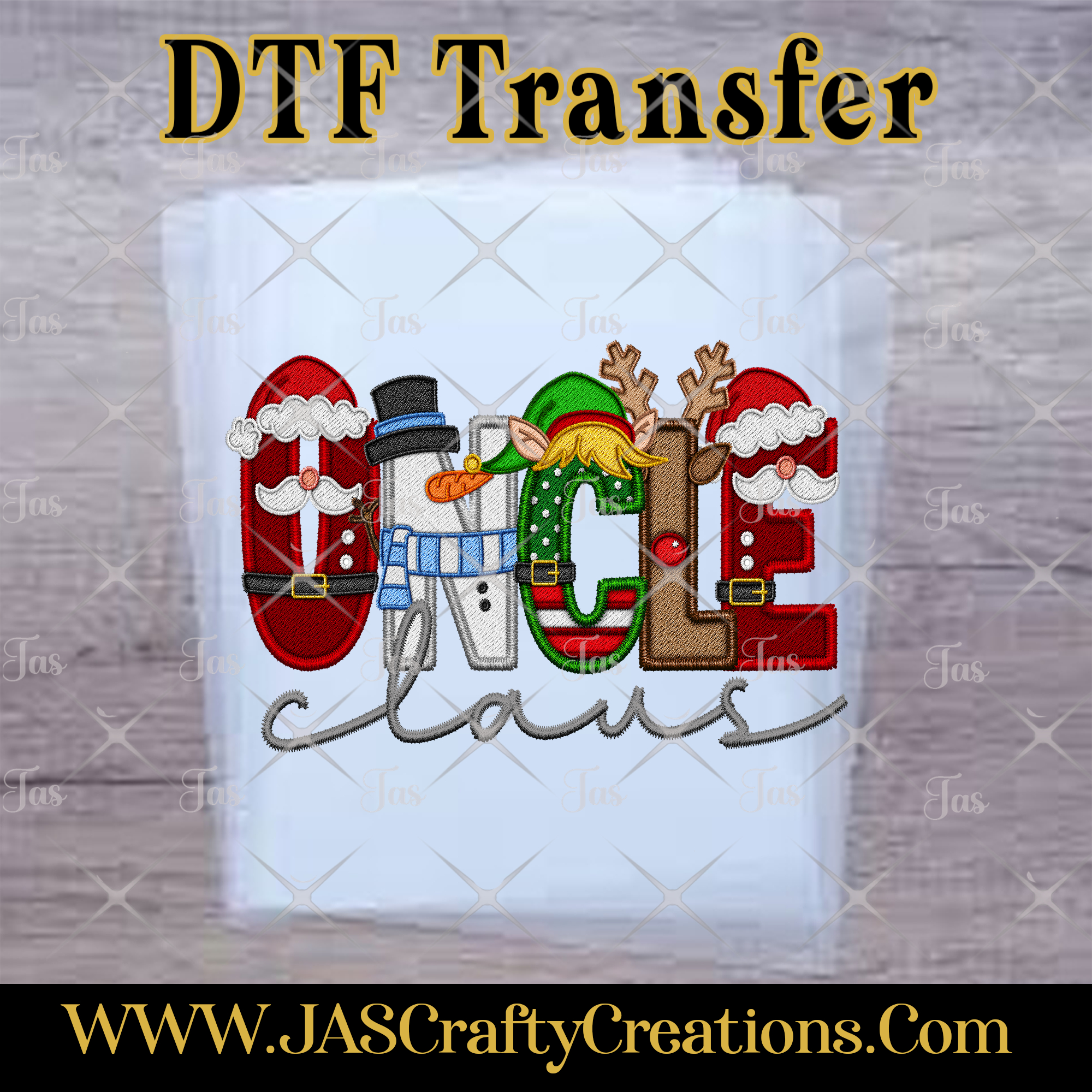 FESTIVE FAMILY CLAUS FAUX EMBROIDERY  READY TO PRESS TRANSFER