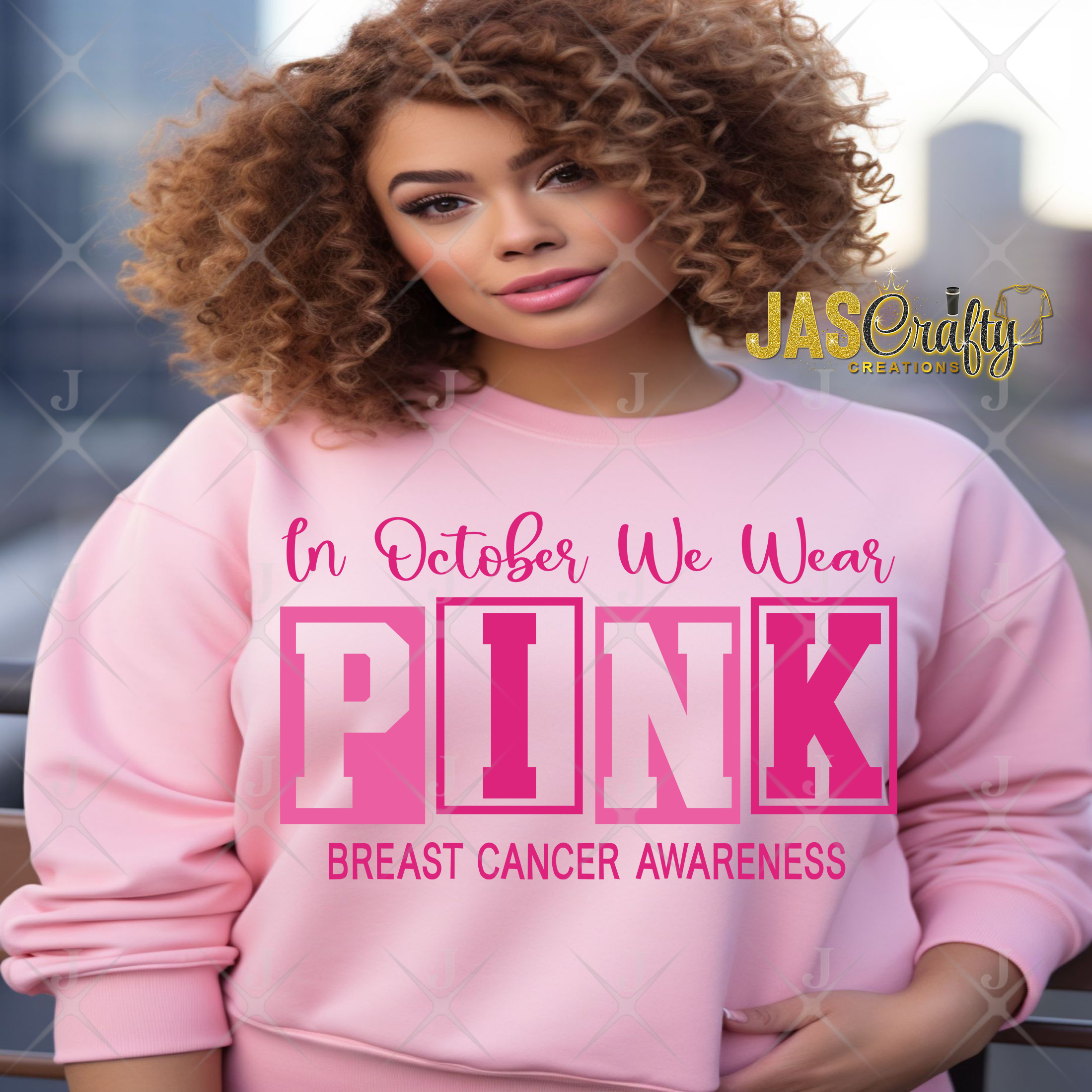 IN OCTOBER WE WEAR PINK BLOCKS READY TO PRESS TRANSFER