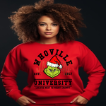 Load image into Gallery viewer, WHOVILLE UNIVERSITY GREEN GUY CHRISTMAS SWEATSHIRT
