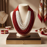 Load image into Gallery viewer, DST Colorblock Deep Red White 100 Strand Bead Necklace

