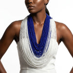 Load image into Gallery viewer, ZPB Colorblock Blue White 100 Strand Bead Necklace
