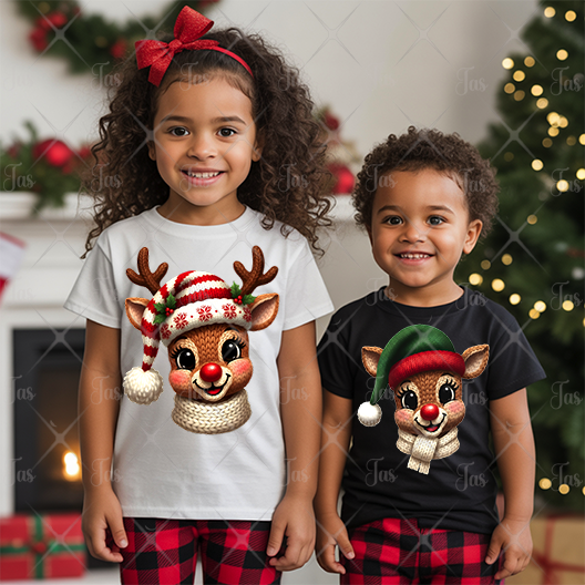 FAUX YARN GIRL REINDEER READY TO PRESS TRANSFER