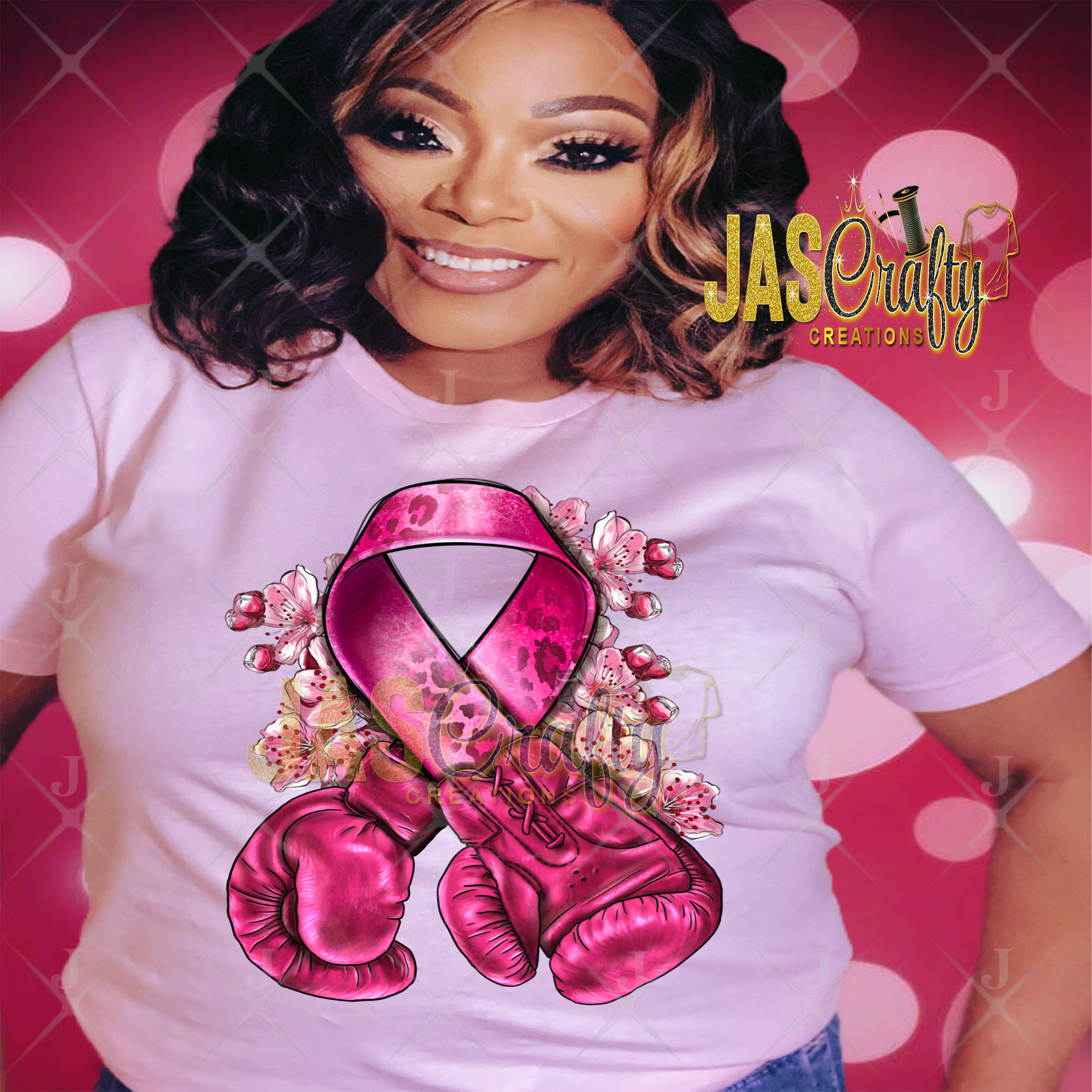BREAST CANCER RIBBON GLOVES SHIRT