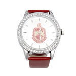 Load image into Gallery viewer, DST Red Leather Silver Sun Cut Dial Watch Women
