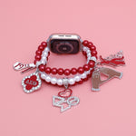 Load image into Gallery viewer, Updated DST Red and White Pearl Charm Watch Band
