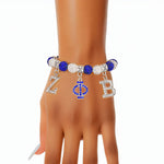 Load image into Gallery viewer, ZPB Sorority Blue White Bling Letter Bracelet
