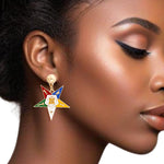 Load image into Gallery viewer, OES Sorority White Star Shield Drop Gold Earrings
