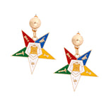Load image into Gallery viewer, OES Sorority White Star Shield Drop Gold Earrings
