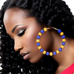 Load image into Gallery viewer, SGRHO Sorority Blue Gold Pearl Hoops for Women

