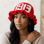 Load image into Gallery viewer, DST Sorority Red Crochet Ruffle 1913 Bucket Hat
