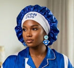 Load image into Gallery viewer, ZPB Blue Silky Satin &amp; Contrast Band Sleep Bonnet

