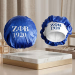 Load image into Gallery viewer, ZPB Blue Silky Satin &amp; Contrast Band Sleep Bonnet
