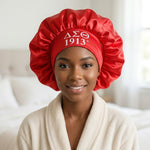 Load image into Gallery viewer, DST Red Silky Satin &amp; Contrast Band Sleep Bonnet
