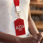 Load image into Gallery viewer, DST Red Sparkle Sorority Pride ID Badge Holder
